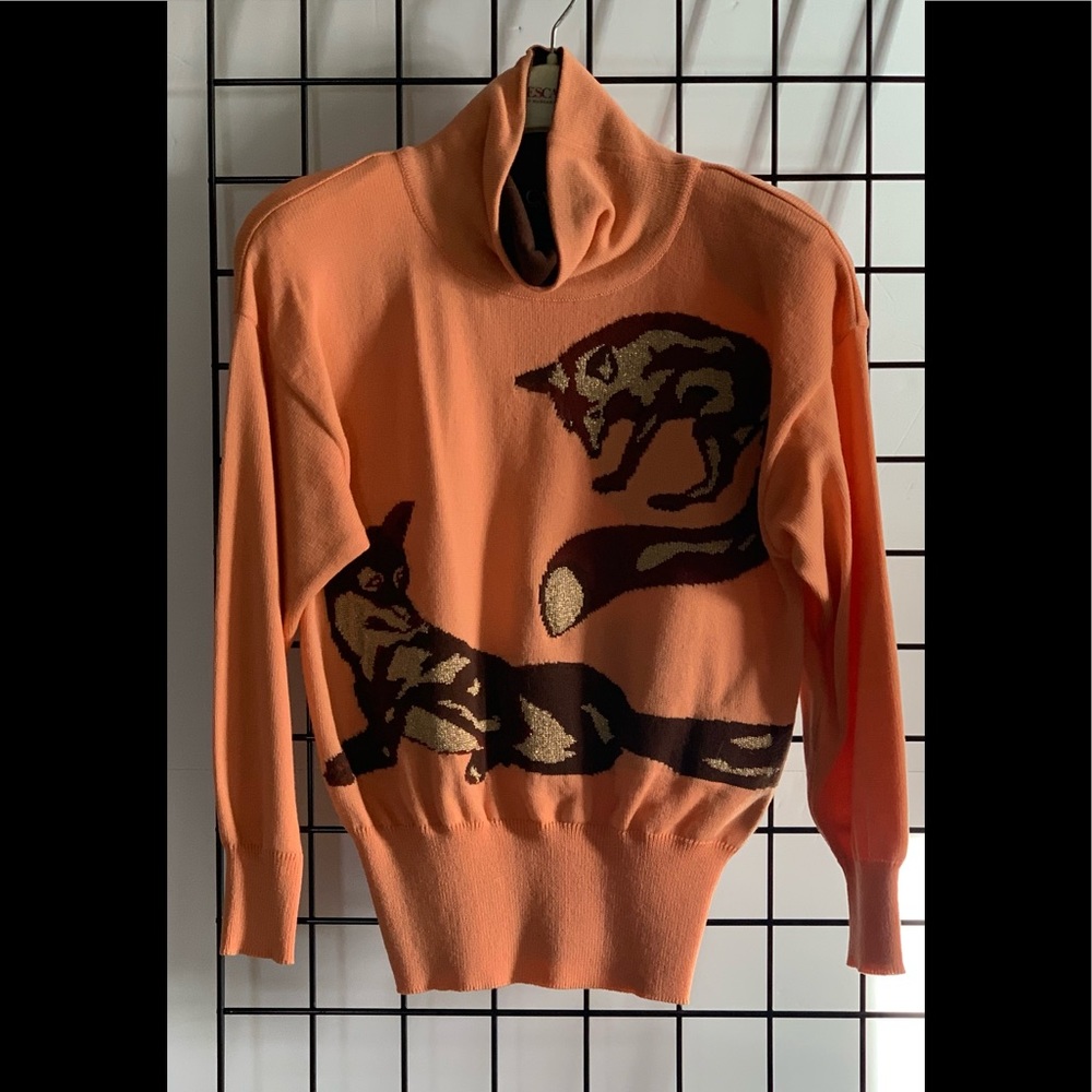 8X “HOST PICK” Vintage Escada Turtleneck Sweater with Foxes